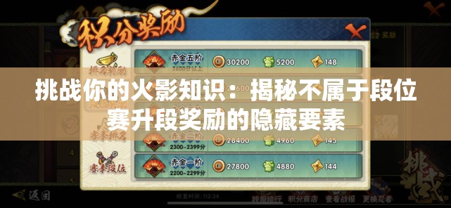 挑戰(zhàn)你的火影知識：揭秘不屬于段位賽升段獎(jiǎng)勵(lì)的隱藏要素
